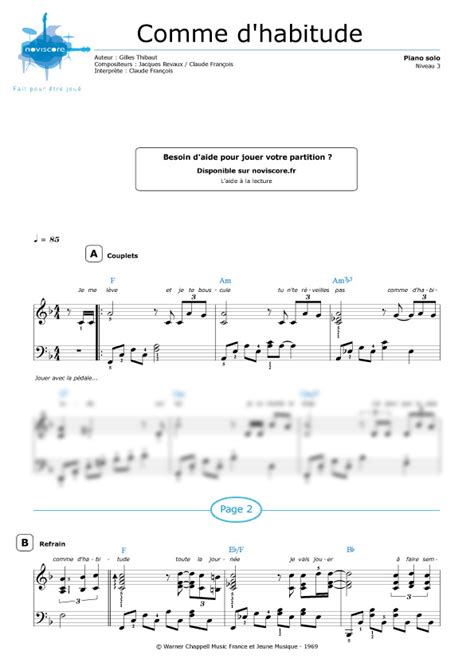 Piano sheet music Comme d'habitude (Claude François) | Noviscore sheets