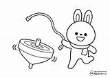 【New Year Coloring PageRabbit spinning top  ぴよぴよプリント sketch template