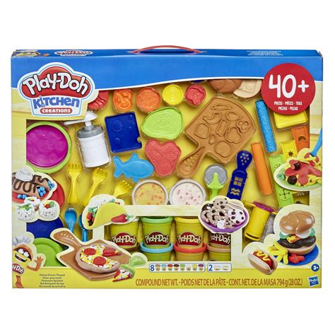 Play-Doh Kitchen Creations Deluxe Dinner Playset with 10 Cans of Play ...