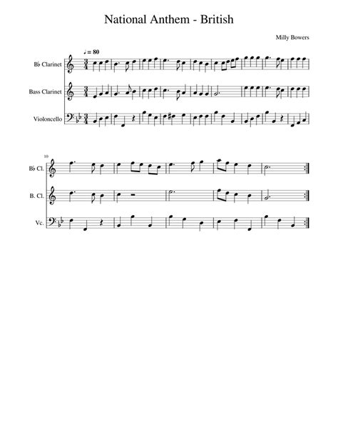 National Anthem - British Sheet music for Clarinet in b-flat, Clarinet bass, Cello (Mixed Trio ...