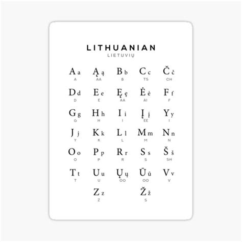 "Lithuanian Alphabet Chart, Lithuania Language Chart, White" Sticker ...