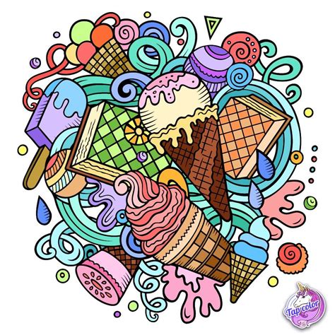 an ice cream drawing with lots of different toppings