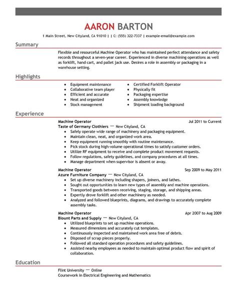 Best Machine Operator Resume Example | LiveCareer