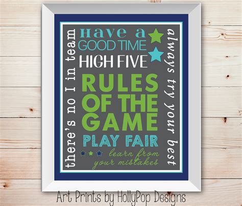 Rules of the Game Typography Art Print Boys Room Wall Decor | Etsy