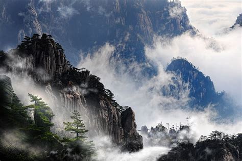 HD wallpaper: Photo of Mountains, china, clouds, cold, fog, foggy, mist, mountain peak ...