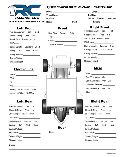 Printable Sprint Car Setup Sheets