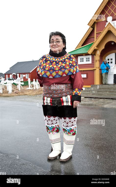 An Innuit Woman in traditional dress in Paamiut, Greenland Stock Photo ...