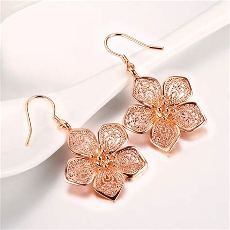 Rose Gold Color Flower Earrings for Women Fashion Jewelry Women's Earrings Dangler Party ...