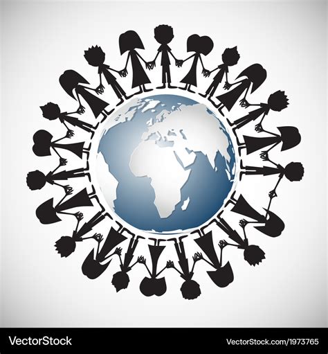 People holding hands around globe Royalty Free Vector Image