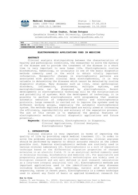 (PDF) ELECTROPHORESIS APPLICATIONS USED IN MEDICINE