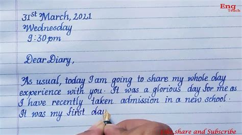 Diary entry | Diary entry format | Diary writing | writing | English writing | Handwriting ...