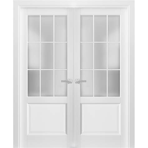 Solid French Double Doors 60 x 80 inches Frosted Glass 9 Lites - Walmart.com