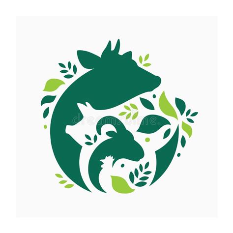 Farm Animals Logo with Leaves Stock Vector - Illustration of leaf ...