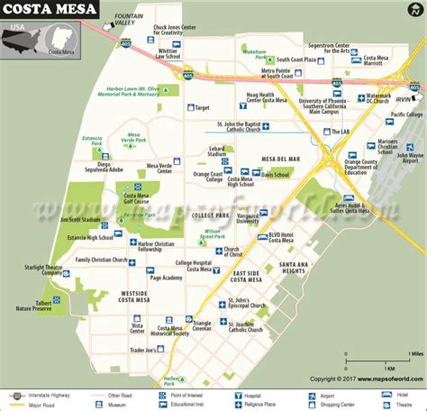 Map of Costa Mesa City, California