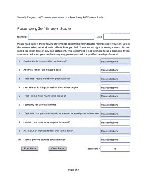 Rosenberg Self Esteem Scale - Fill Online, Printable, Fillable, Blank ...