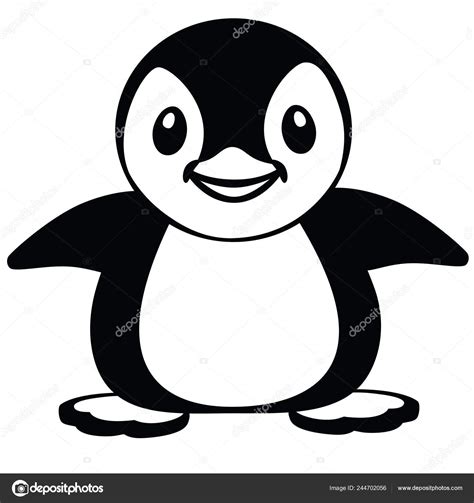 Cartoon Penguin Icon Isolated White Black White Vector Illustration ...