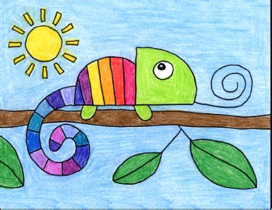 Easy How to Draw a Chameleon Tutorial Video and Coloring Page