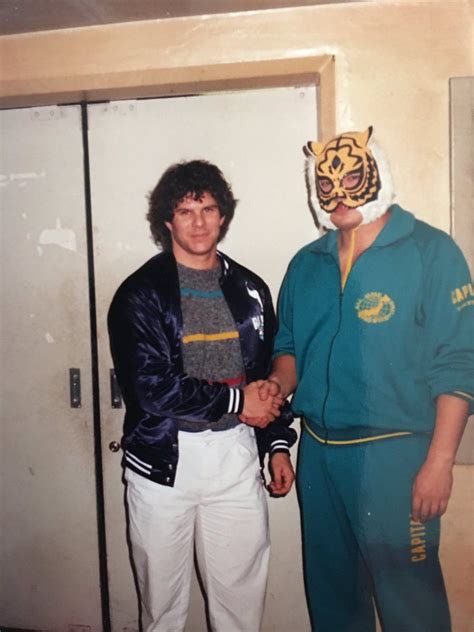 Wrestling journalist Dave Meltzer with Japanese anime character and wrestler Tiger Mask ...