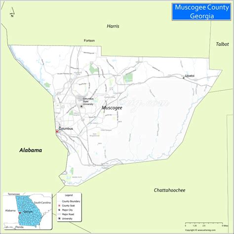 Map of Muscogee County, Georgia - Where is Located, Cities, Population ...