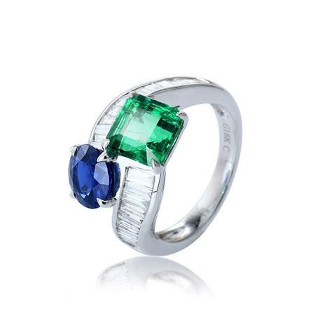 Gemstone Emerald And Sapphire Silver Jewelry Ring-Joacii