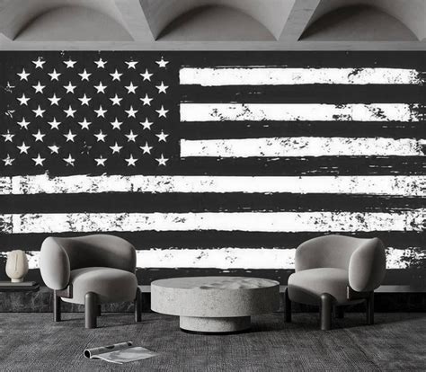 AUHOVIMGZ Vintage Black and White Flag American Flag Canvas Wallpaper Self Adhesive Temporary ...