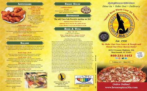 Menu - Bruno's Pizza - 30A's Oldest Pizza Shop located in Watersound