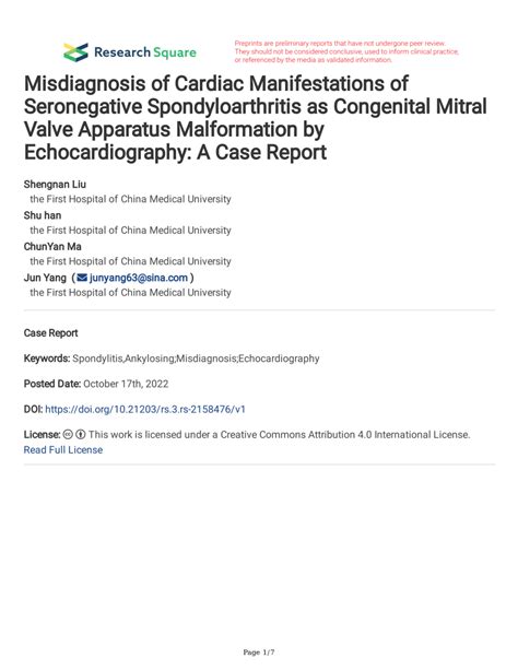 (PDF) Misdiagnosis of Cardiac Manifestations of Seronegative Spondyloarthritis as Congenital ...