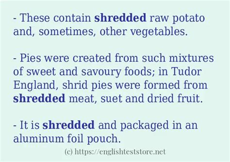 In-sentence examples of "shredded" - EnglishTestStore Blog