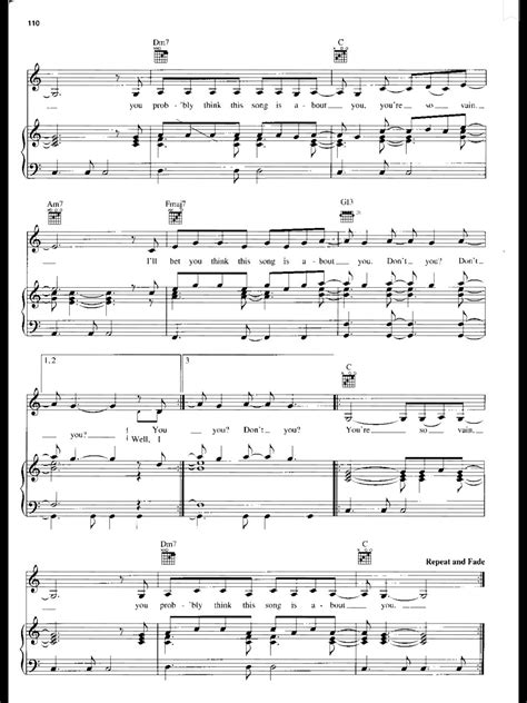 Piano Sheet Music — Carly Simon - You’re So Vain (Piano Sheet)