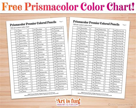 Prismacolor Colored Pencils Blank Color Chart for Set of 150 Colored Pencils — Art is Fun