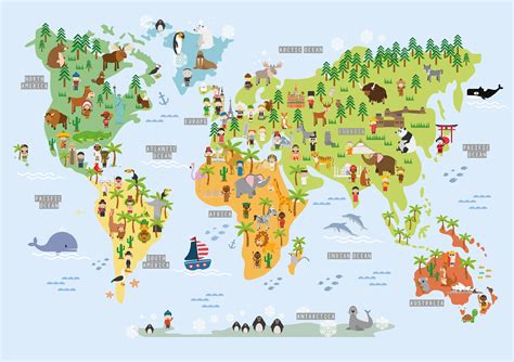 Personalised World Map Animal Wall Print, Educational Map, Children's Nursery Map, World Map ...