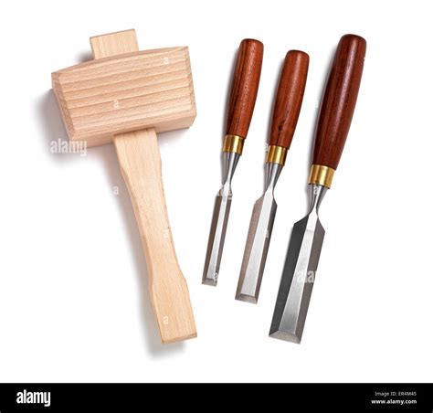 Chisel set with Mallet on white overhead view Stock Photo - Alamy