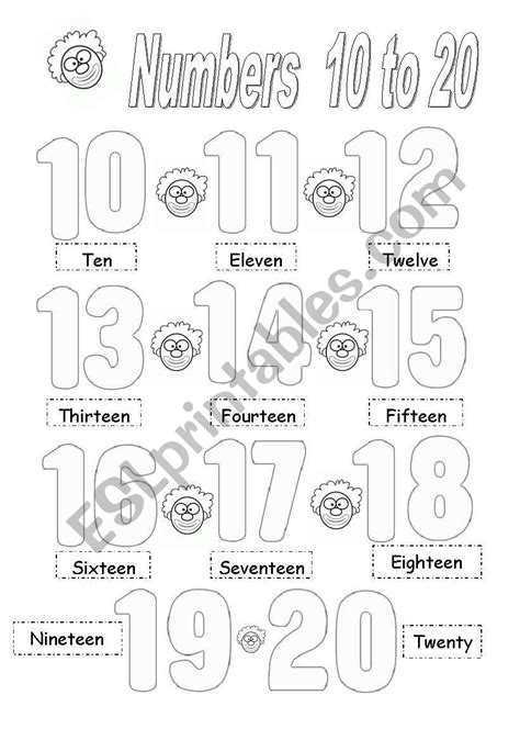 Numbers 10 to 20 - ESL worksheet by brenes_cyn