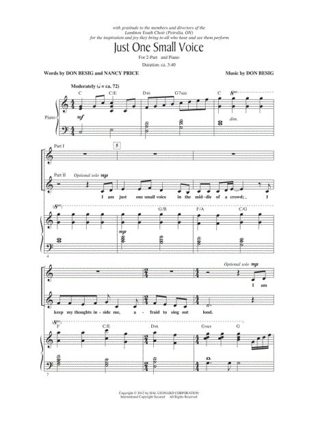 Don Besig "Just One Small Voice" 2-Part Choir + Piano Choral Sheet Music in C Major - Download ...