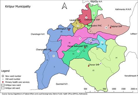 Map showing wards and primary health care services within Kirtipur... | Download Scientific Diagram