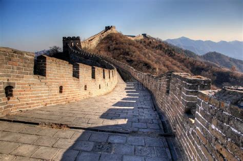 Great Wall of China on a Clear Winter Day with Bright Blue Sky Stock Photo - Image of tourist ...