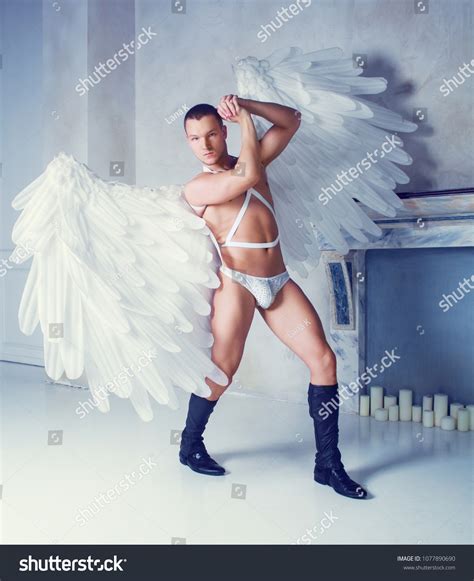 Male Model Big White Angel Wings Stock Photo 1077890690 | Shutterstock