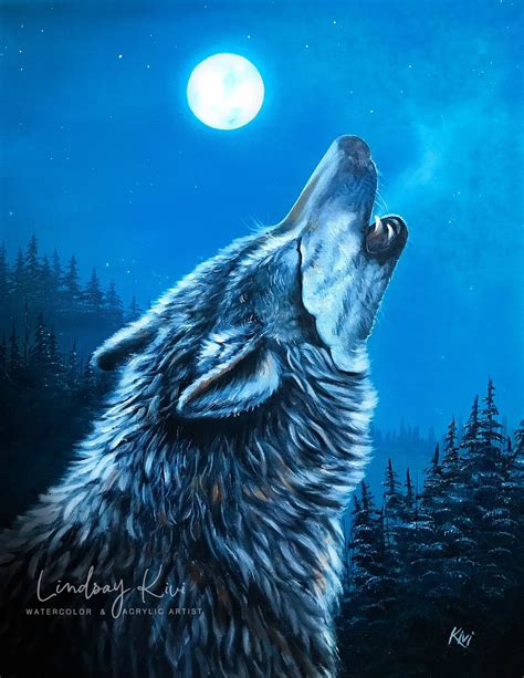 Wolf Painting Wolf Art Print Howling Wolf Painting | Etsy