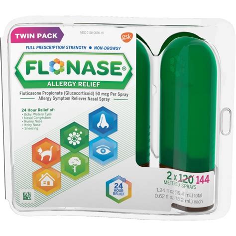 Flonase 24hr Allergy Relief Nasal Spray, Full Prescription Strength ...