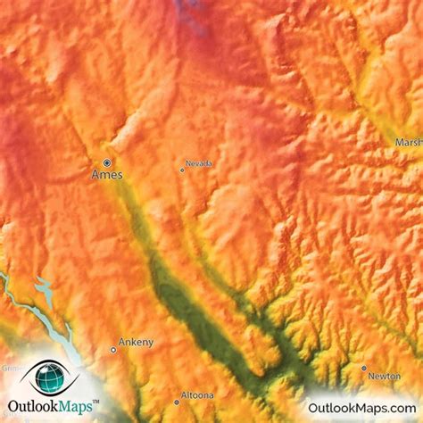 Colorful Iowa Topography Map | Bold Looking Physical Terrain