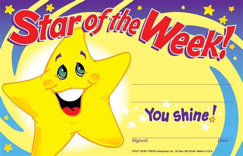 30 Star of the Week certificates recognition teacher award pad | Star of the week, Teacher ...