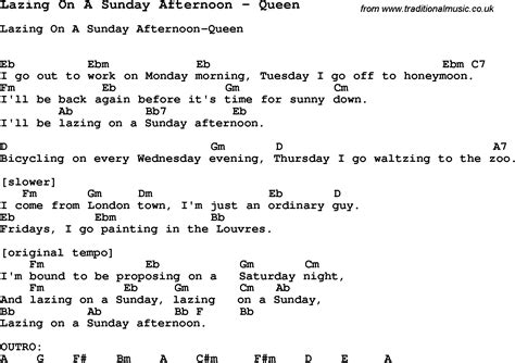 Song Lazing On A Sunday Afternoon by Queen, song lyric for vocal ...