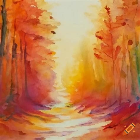 Watercolor painting of autumn woods