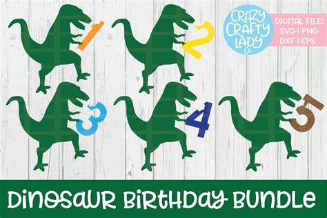 Dinosaur Birthday SVG DXF EPS PNG Cut File Bundle (196712) | Cut Files ...