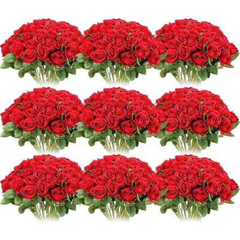 100-Pieces-Artificial-Roses-Flowers-Fake-Silk-Roses-Bouquet-for-Table-Centerpiece-Vases-Wedding ...