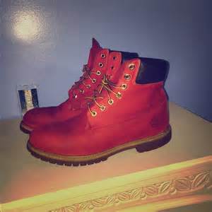 Timberland | Shoes | Custom Pair Of Red Timbs | Poshmark