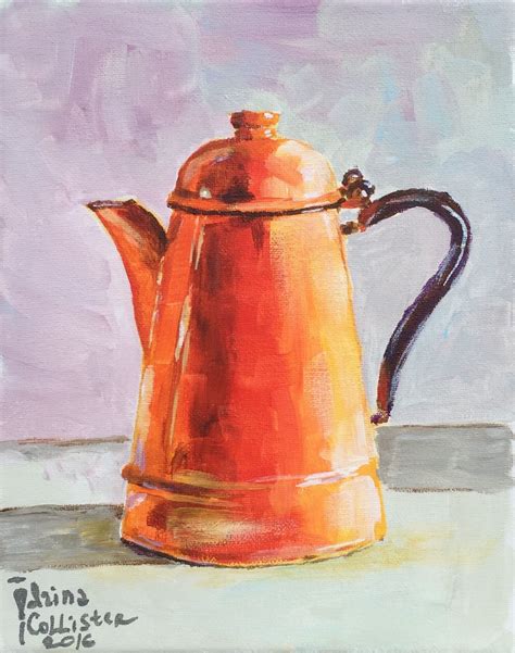 8"x10" acrylic on canvas painting of orange vintage coffee pot. Nature Art Painting, Canvas ...