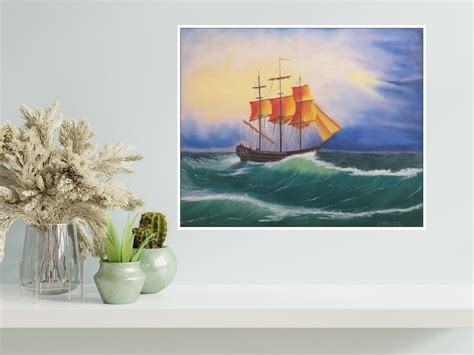 Ship Painting Sunset Original Art Seascape Oil Painting Canvas - Etsy