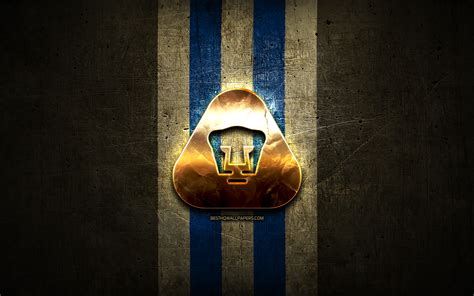 Download wallpapers Pumas UNAM FC, golden logo, Liga MX, brown metal background, football, Club ...