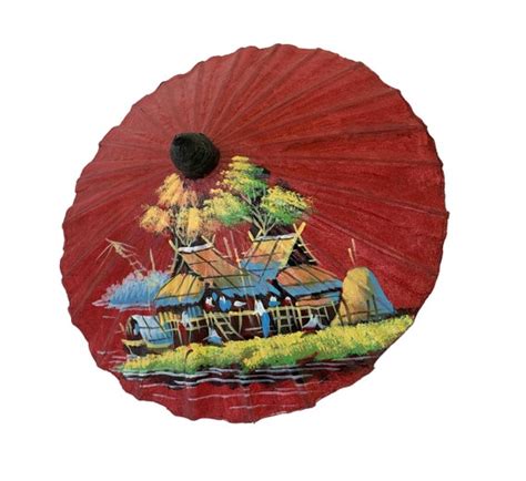 Hand-painted Parasol, Vintage Japanese Bamboo Parasol… - Gem